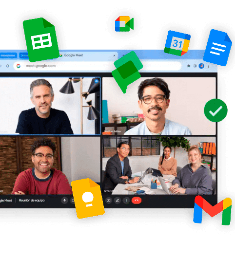 Equipo colaborando con herramientas de Google Workspace