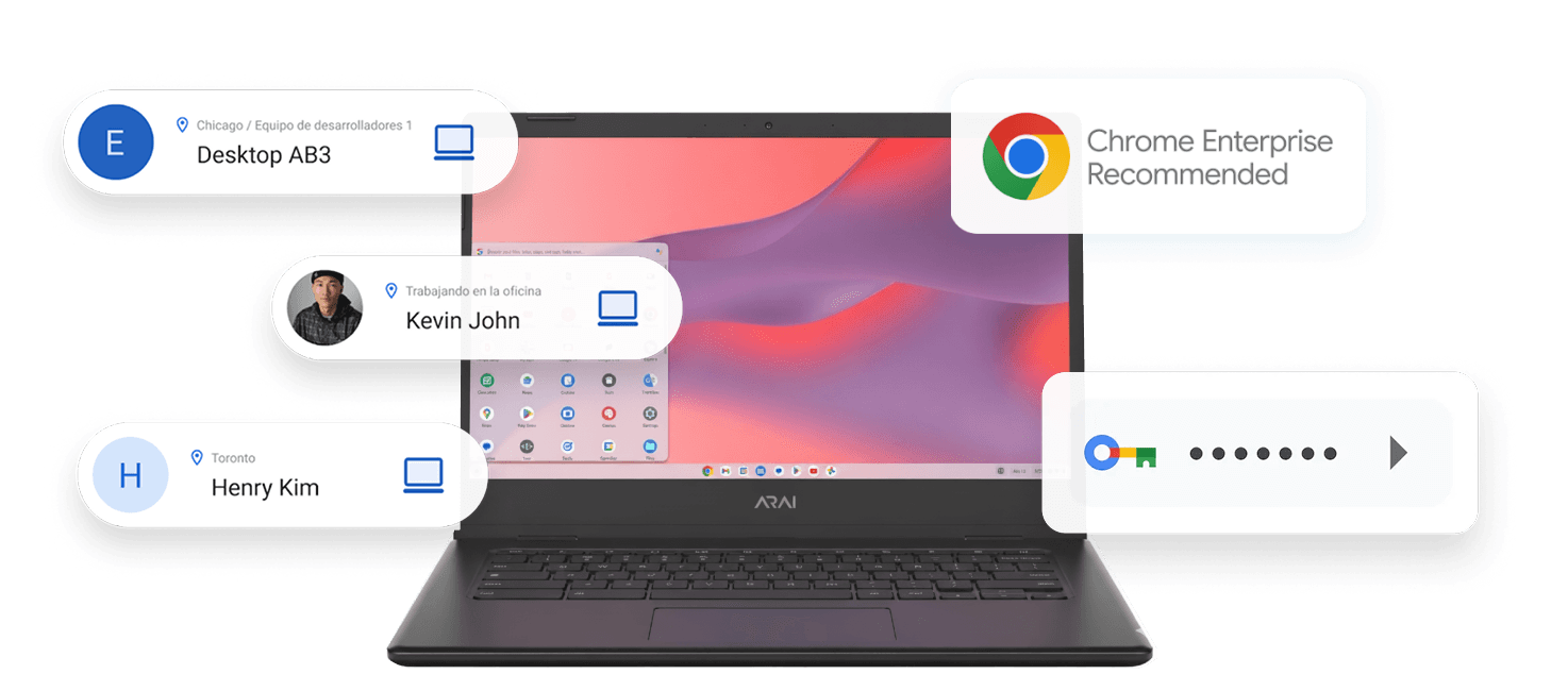 Chromebook Arai abierta sobre una plataforma azul