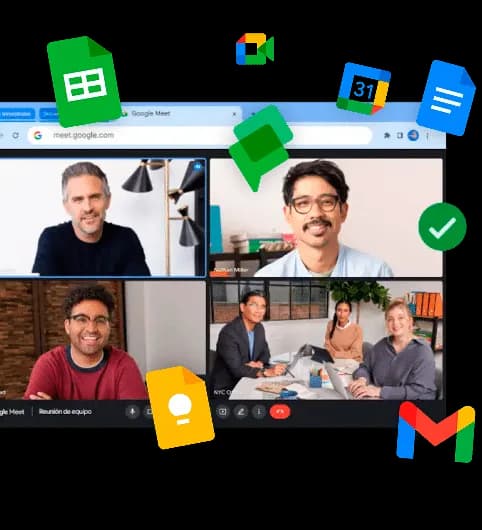 Equipo colaborando con herramientas de Google Workspace